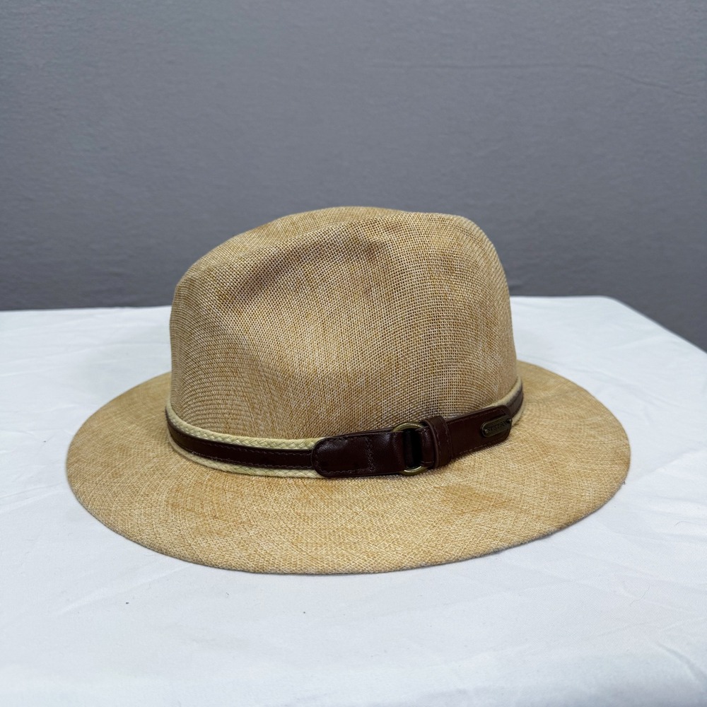 Stetson Fedora Hat Mens Large Tan Excellent Woven Straw Style Sun Hat